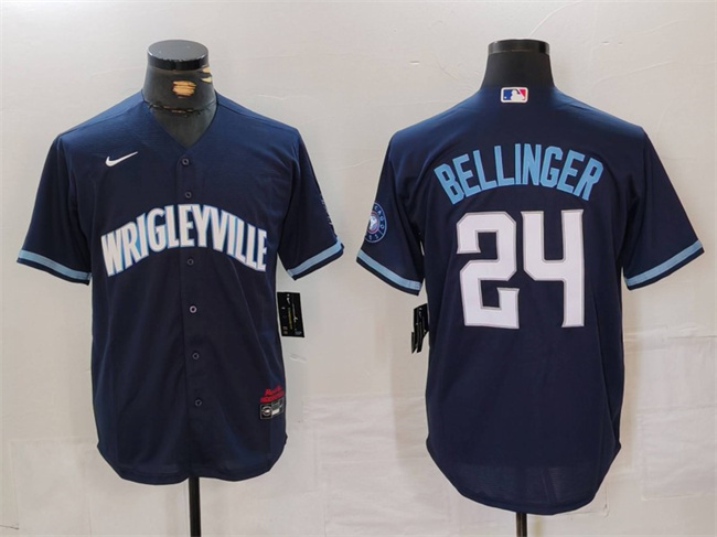 Men's Chicago Cubs #24 Cody Bellinger Navy City Connect Cool Base Stitched Baseball Jersey